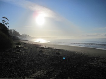 Wave crashes on the shore, realizing it's vibration has always been water.